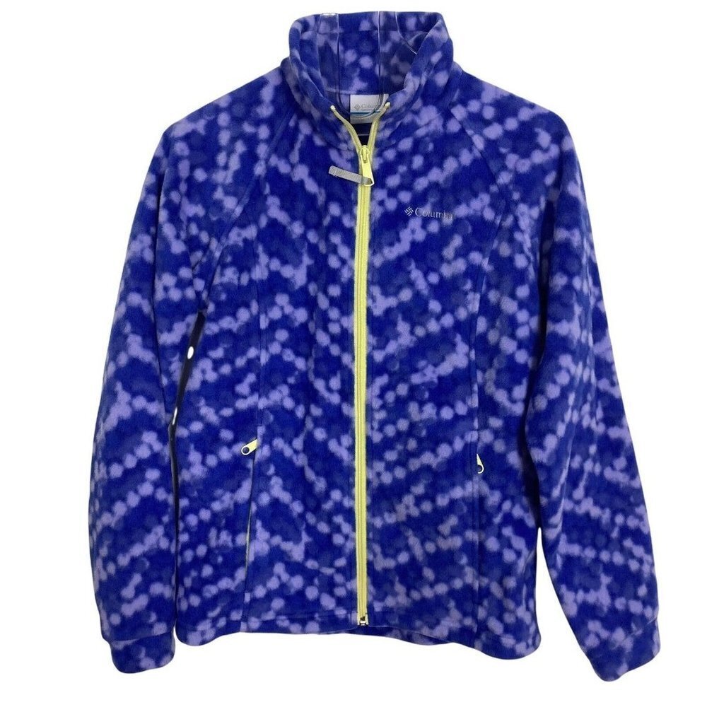 Columbia Fleece Jacket Youth 14 16 Purple Patterned Full Zip Fits Womens Small